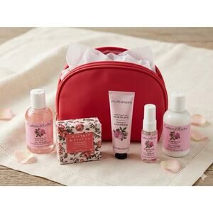 Crabtree & Evelyn Rosewater Eau de Rose Personal Travel 5Pc Set w/ Pink Bag NWT